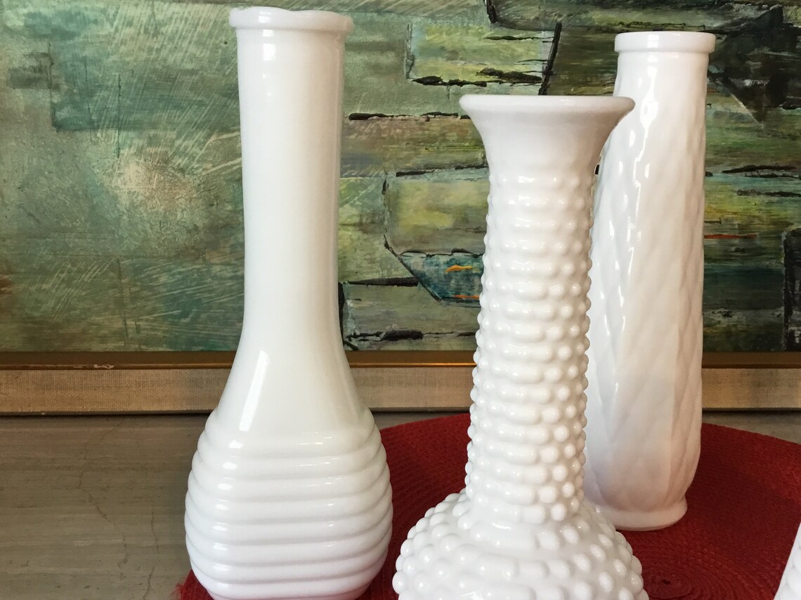 Milk Glass Vases Vintage Assortment Of 6 Different Shapes And Etsy