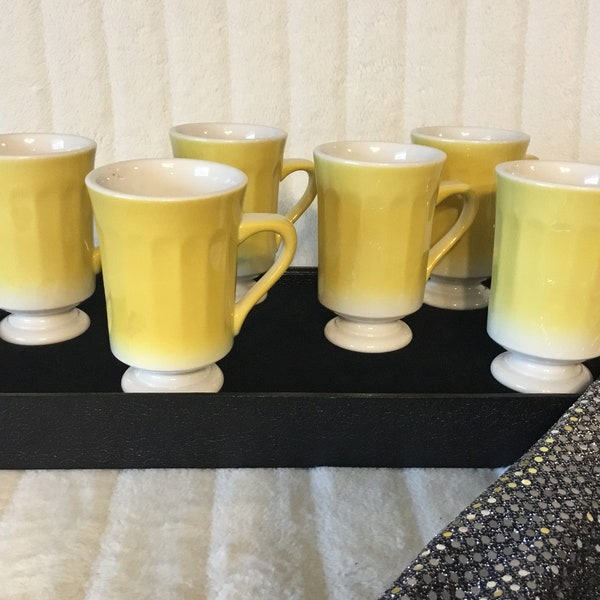 Retro MCM Yellow Ombre Syracuse China Restaurant Ware Footed Pedestal Coffee Mugs/ Ribbed Sides/  Vintage 1960s Yellow Exterior/ Unused