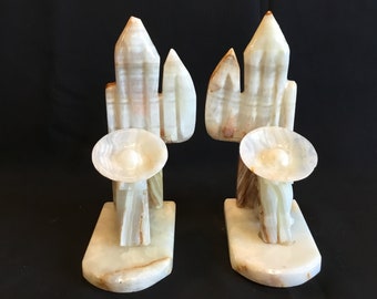 Bookends /Onyx / Mexican With Sombrero Beside Cactus/Heavy/Office/Home Decor/Vintage/Exc Cond