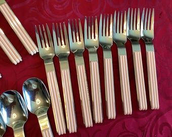 Vintage Boda Buffe Stainless Cutlery Set: Beige Handle Flatware