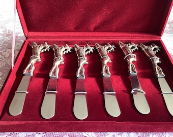 Rentier-Weihnachts-Buttermesser, versilbert, verziert, festliches Weihnachtsgeschirr, seltenes Besteck