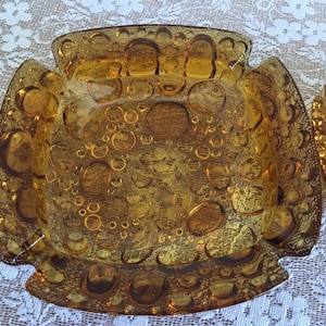 Libbey Pebble Beach A Great Selection Of 3 Different Ashtrays 2 Libbey Pebble Beach Golden Colour With Retro Bubbles And 1 Round Clear