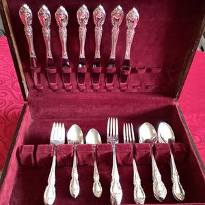 Louisiana Pattern Versilbert Oneida Besteck 62 Stück In ausgezeichnetem Vintage Zustand Einige noch in Plastikhüllen