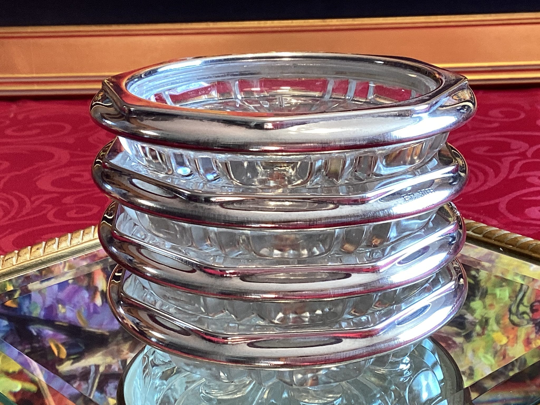 BIRKS】 【純銀/ガラス】フローラルのコースター 8枚 スターリング