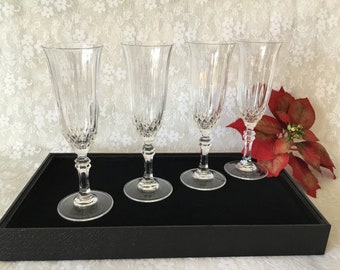 Elegant Set Of Vintage Crystal Champagne Flutes Set Of 4 Barware Drinkware Bar Cart Champaign Flutes Dining Ware