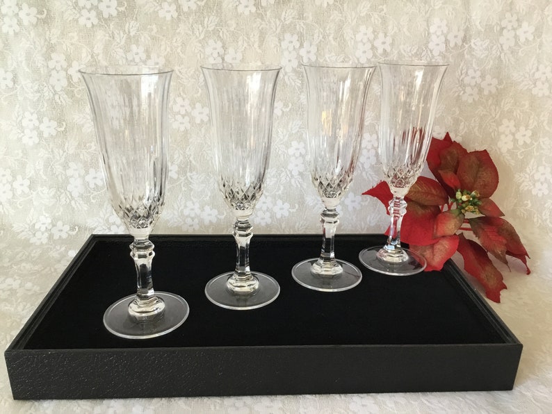 Elegant Set Of Vintage Crystal Champagne Flutes Set Of 4 Barware Drinkware Bar Cart Champaign Flutes Dining Ware Bild 1