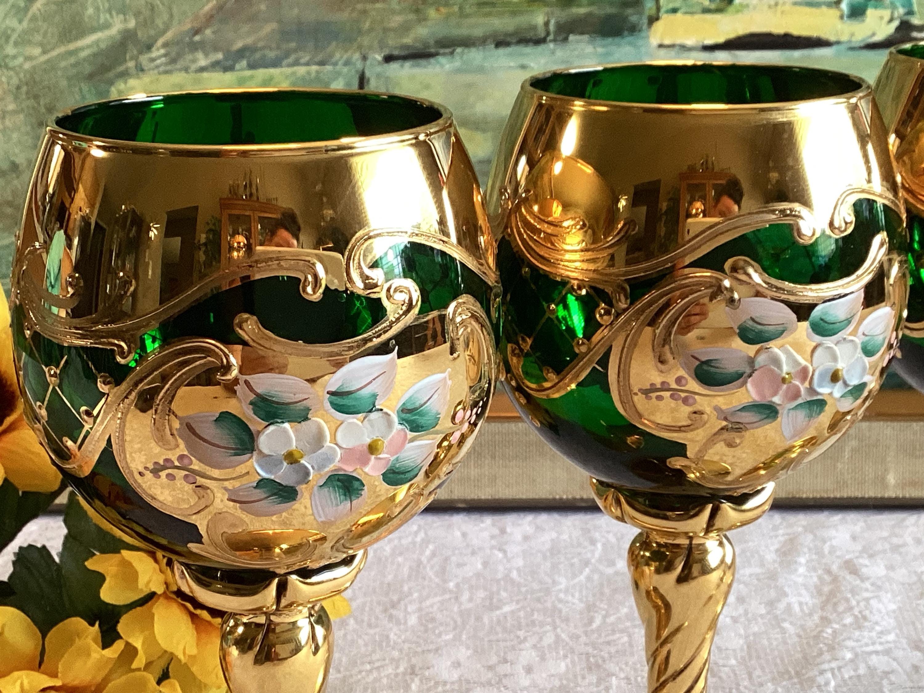 Murano Salvadori Tre Fuochi 24K Gold Footed Hock Glasses