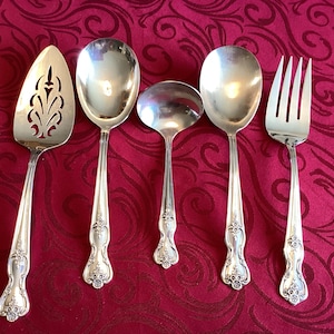 Magnolia Pattern 5 Piece Silver Plated Serving Set WM Rogers Extra Plate Original Rogers Ornate Decorative Design MCM Vintage