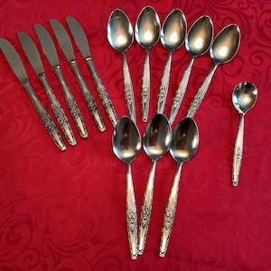 14 Pieces Of T Rose Pattern Stainless Steel Silverware From Style Craft Ornate Detailed Floral Flatware Cutlery