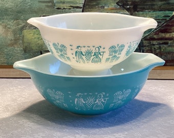 Pyrex Mixing Bowls Vintage Retro Ovenware/Amish Pattern/Rare/Pyrex/Bowls/Collectables/Mixing Bowls/ Turquoise/Cinderella/Handles/Vintage