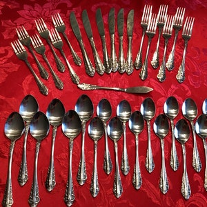 37 Pieces Of Ambassador Stainless Korea Elegant Ornate Pattern Of Flatware A 6 Place Setting