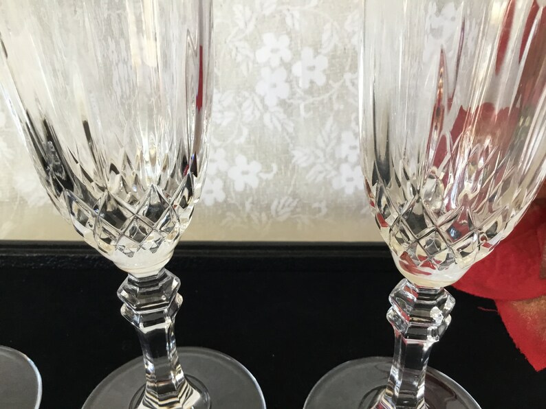 Elegant Set Of Vintage Crystal Champagne Flutes Set Of 4 Barware Drinkware Bar Cart Champaign Flutes Dining Ware Bild 9