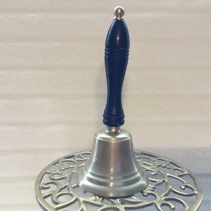 A Great Vintage Brass Bell With A Black Wooden Handle And A Great Sound To It  Perfect For The Brass Or Bell Collector