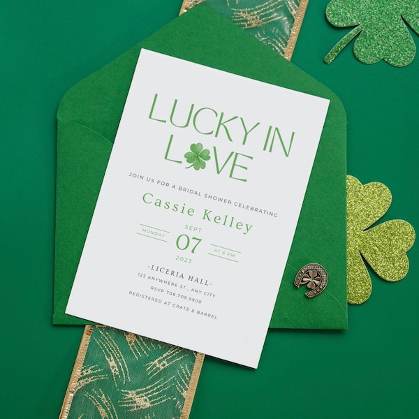 Lucky In Love Bridal Shower | Shamrock Invitation | Lucky In Love Invitation | March Bridal Shower Themes | St. Patrick's Day Bride