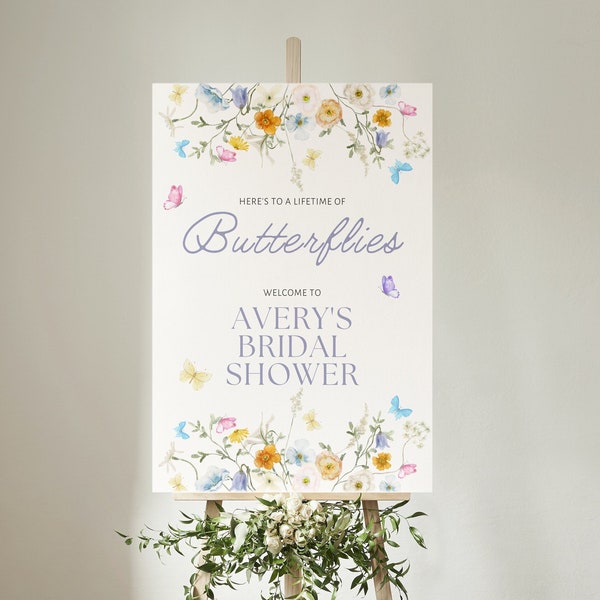 Butterfly Bridal Shower Welcome Sign | Wildflower Bridal Shower Welcome Sign | Floral Bridal Shower Welcome Sign