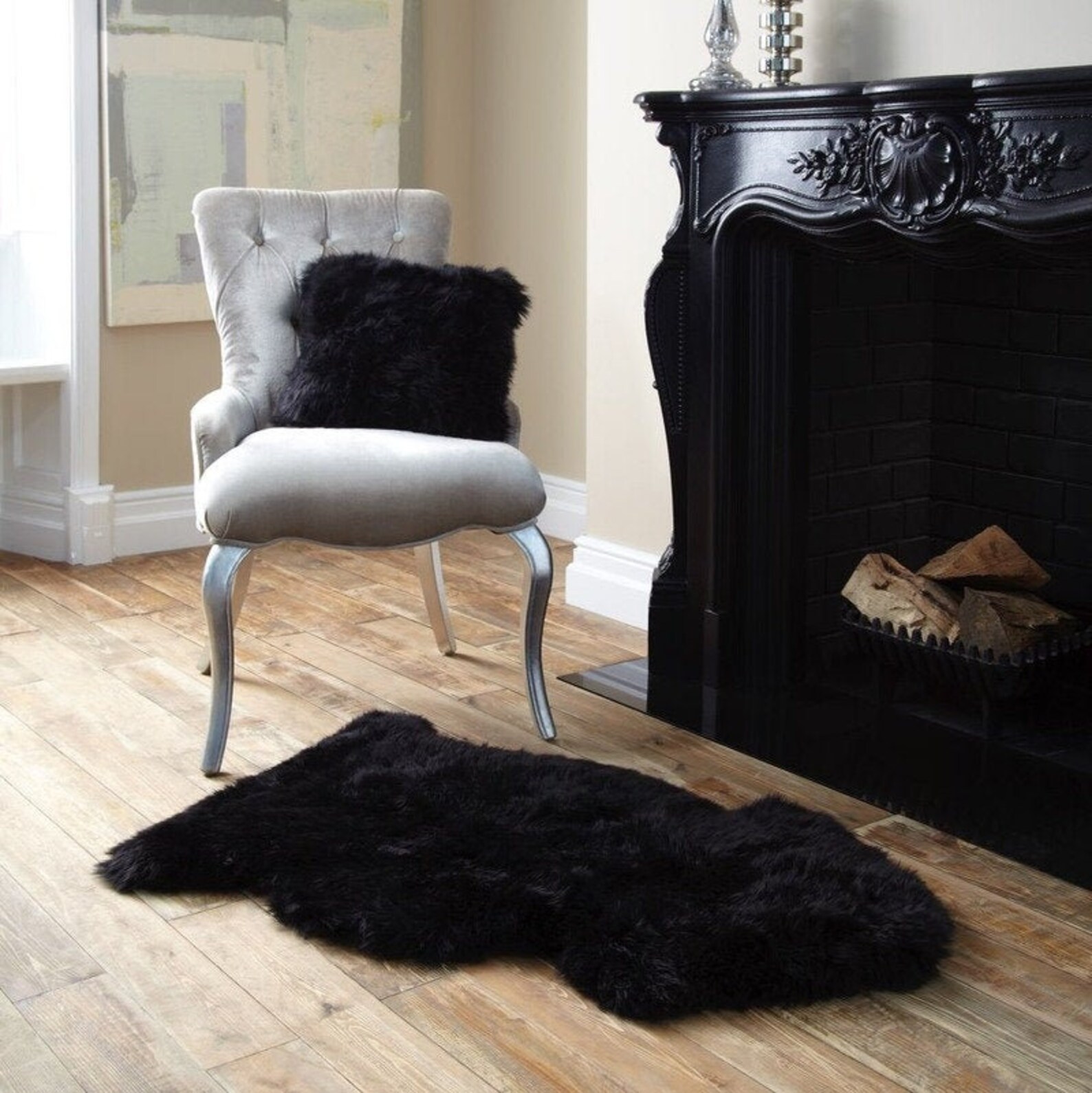 Genuine Real Sheepskin Rug Black Sheepskin Rug Single Pelt Etsy