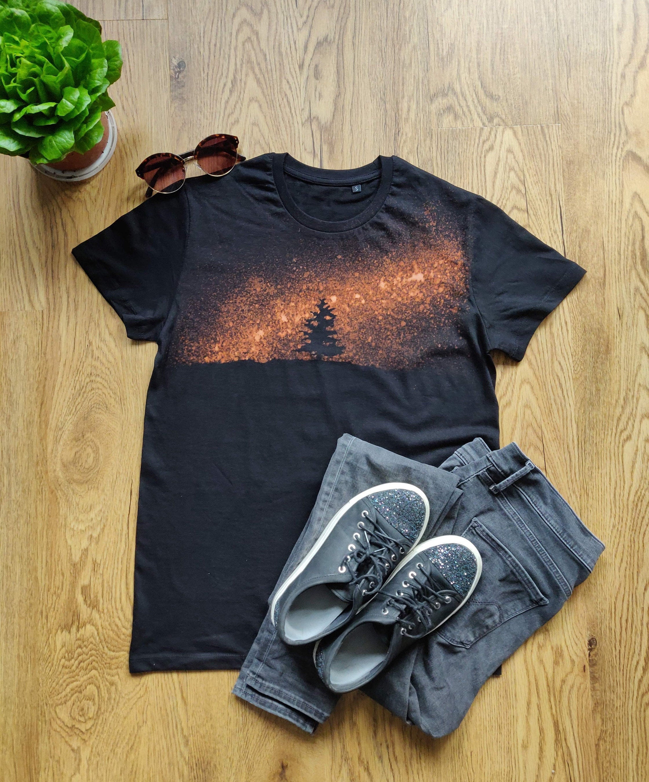 Handmade Galaxy Tree Bleach Print T shirt Etsy