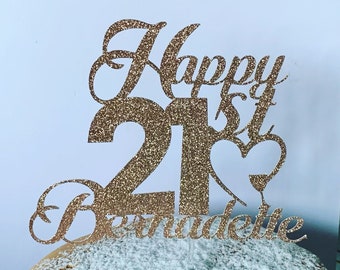 Personalised Happy Birthday, Engagement, Anniversary Double sided non shed Glitter cake topper.