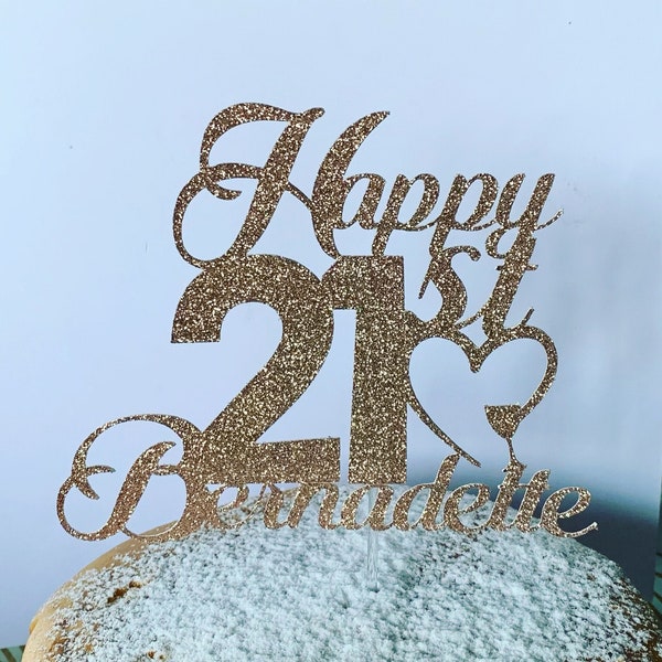 Personalised Happy Birthday, Engagement, Anniversary Double sided non shed Glitter cake topper.