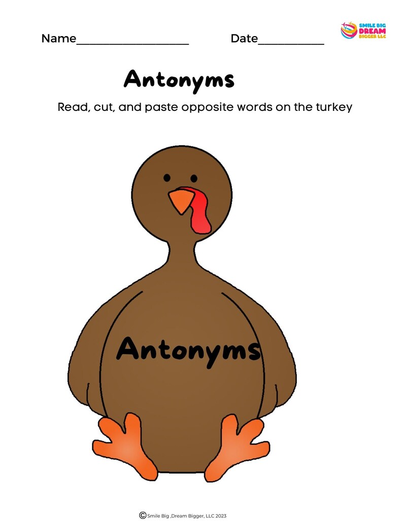 Thanksgiving Synonyms & Antonyms Worksheet Turkey Activities for Kids Cut and Paste Crafts Thanksgiving Spanish Worksheet Spanish Learning image 2