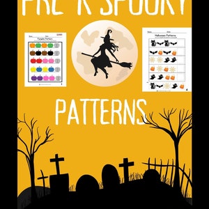 PreK- 1st Spooky Fun Halloween Pattern, Recognition, Cut & Paste Coloring Printables Halloween Art Craft Coloring book Halloween busy book