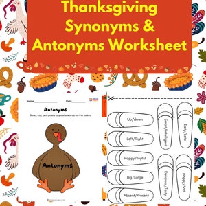 Thanksgiving Synonyms & Antonyms Worksheet Turkey Activities for Kids Cut and Paste Crafts Thanksgiving Spanish Worksheet Spanish Learning image 1