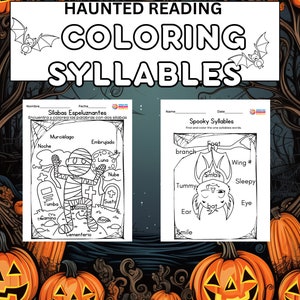 Halloween Syllables, Halloween Worksheet, Syllables, Syllables Worksheet, Spanish, Spanish Coloring Pages.