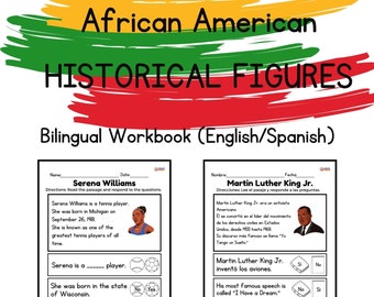 English/Spanish Early Readers Black History Month Workbook Reading Comprehension Learn to Read Black History Month Activities for kids