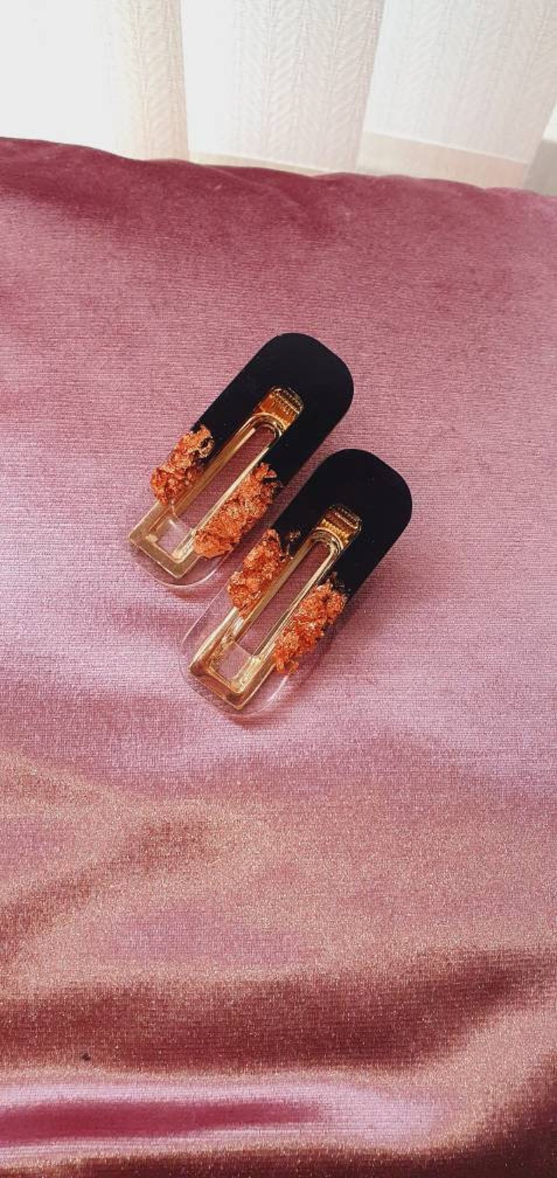 Rose gold and black Resin hair clips