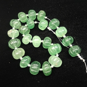 Green Strawberry Quartz, Melon Shape Carved beads, briollete beads, Both Side Carved, 22 Pieces, Size 12 to 10 mm, Best for jewellery Making