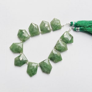 Green Quartz Fancy Shape Faceted Beads, Briolette Style, Double Side Cut, 11 piece, 19x13x5–16x12x5 mm, Jewelry Making