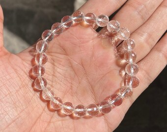 AAA+ Clear Quartz Faceted, Round Shape beads Bracelet, briollete beads, 8 mm Approx, Best for jewellery