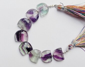 Multi Fluorite, D Shape Faceted beads, briollete beads, Both Side Faceted, 8 Pieces, Size 16x14x6 to 15x11x5 mm, Best for jewellery Making