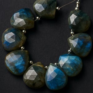Amazing Labradorite Faceted Heart Shape Beads | 10 Pieces | 15mm Briolette Beads | Flashy Gemstones | Wholesale Jewelry Making Supplies