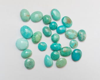 Natural Turquoise, Mix Shape Smooth Cabochons, One Side Flat, Size 13x10x5 to 8x8x5 mm 24 Pieces Cabochons, Best for jewellery Making