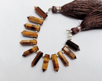 Tiger Eye Faceted Pencil Shape Beads, 12 Piece, 15x4 mm Approx, Briolette Beads, Both Side Faceted, for Jewelry Making
