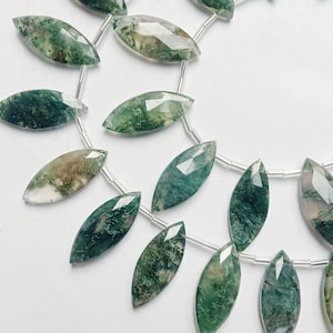 Moss Agate, Marquise Shape Faceted beads, briollete beads, Both Side Faceted, 13 Pieces, Size 25x10x5 mm Approx, Best for jewellery Making