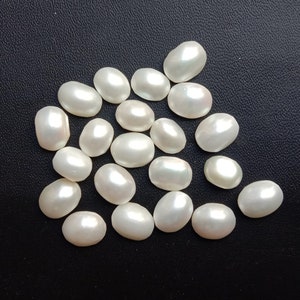 AAA+ 5 piece White Pearl Gemstone, Oval Shape Cabochon ,Smooth Cabochon Loose Gemstone, Flat Back, Size 10x8 to 9x7 mm, Best for Jewellery