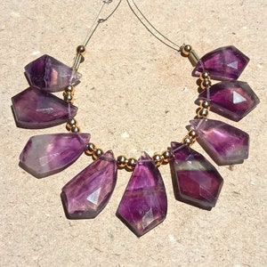 Multi Fluorite Fancy Shape Faceted Beads | 9 Piece Briolette Gemstones | 23x18 to 17x11 mm | Both Side Faceted Beads for Jewelry Making