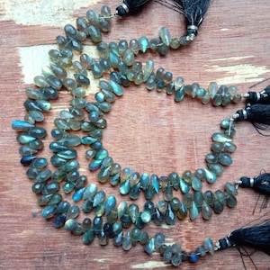 AAA+ Faceted Labradorite Teardrop Briolette Beads | 8 Inch Strand | 12x5–7x5 mm | Flashy Gemstones for Jewelry | Wholesale Price