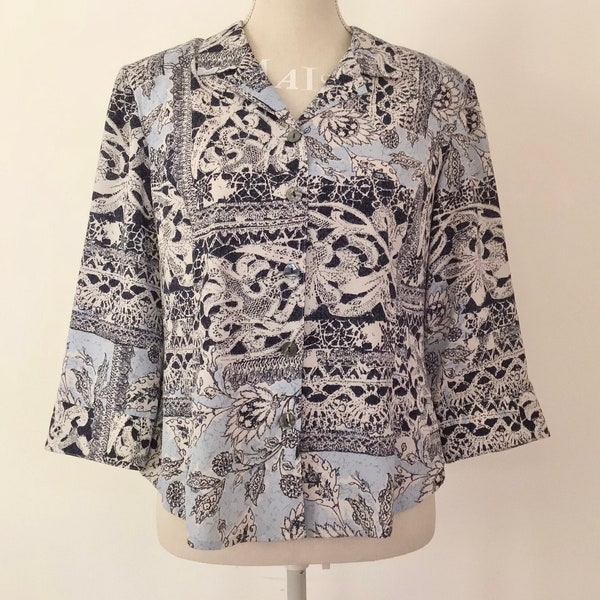 Vintage 80s 90s Kathy Che floral graphic 3/4 sleeve boxy blouse size 10