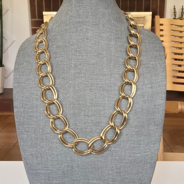 Vintage 90s Y2K Lee Angel gold tone double curb chain chunky statement necklace