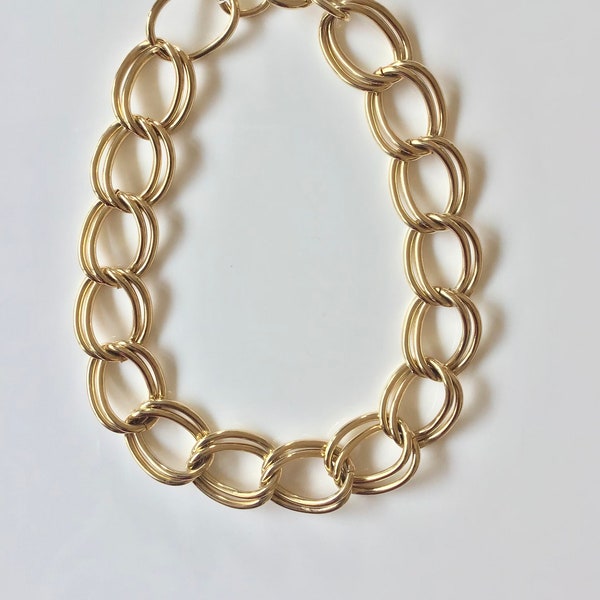 Vintage 90s Y2K Lee Angel gold tone chunky double curb chain toggle necklace