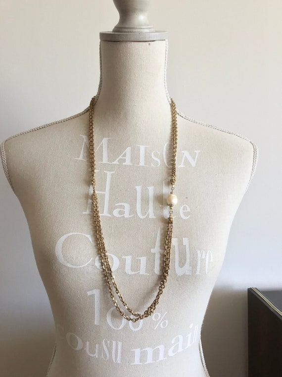 Vintage 50s 60s antiqued gold tone double chain f… - image 3