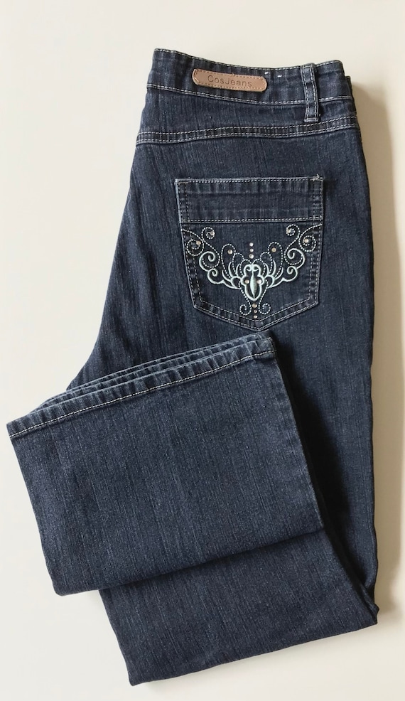 Vintage 90s Y2k Cos Jeans high rise dark blue was… - image 1