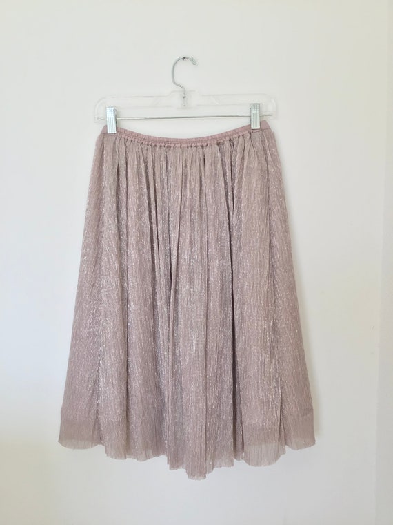 Silver and pink metallic full skirt midi skater s… - image 2
