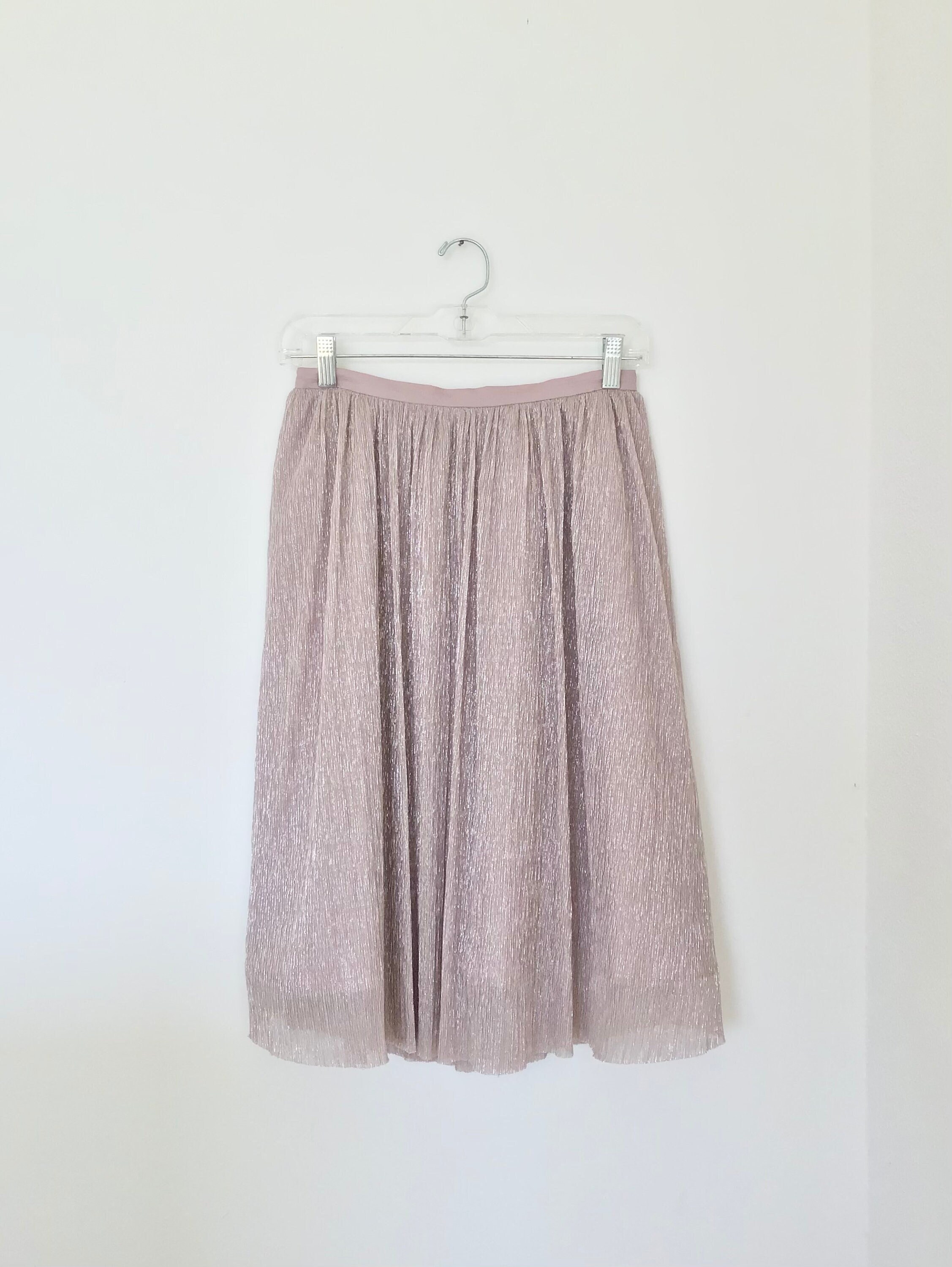 Silver and Pink Metallic Full Skirt Midi Skater Skirt Size Med. sm Etsy UK