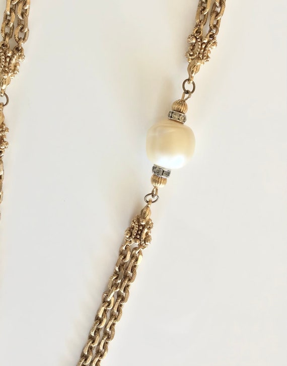 Vintage 50s 60s antiqued gold tone double chain f… - image 2