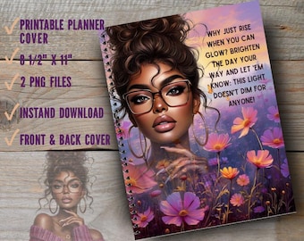 Schwarze Frau Planer Cover: Floral Journal, Wandkunst (Digitaler Download)