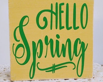 Handmade Tiered Tray Decor/Mini Wood Sign/Hello Spring Hand Crafted Mini Sign